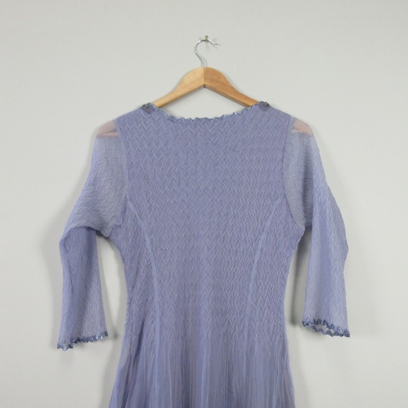 KOMAROV DRESS L Purple Pleated Beaded V Neck Maxi Dress Fairy Whimsical Crinkle - Picture 7 of 10